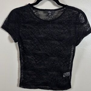 Lulu's Sheer Black Lace Short Sleeve Top